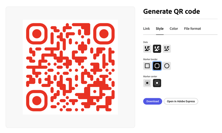 Screenshot of Adobe Express Free QR Code Generator