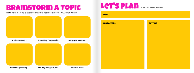Pages showing "Brainstorm a topic" and "Let's plan" pages