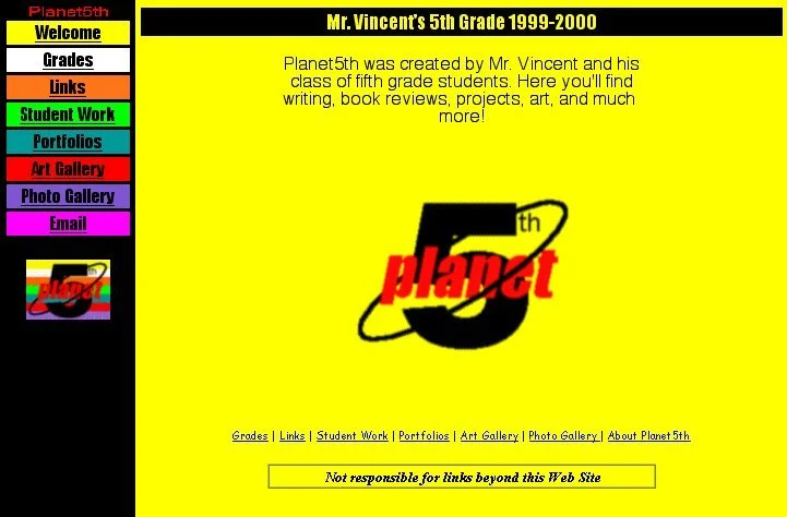 Screenshot of Planet 5th website from 1999