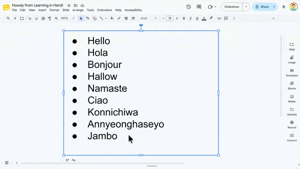 Animation of changing hanging indent in Google Slides
