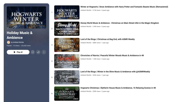 Screenshot of YouTube Playlist