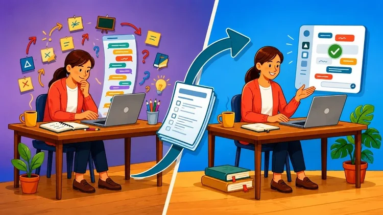 ChatGPT generated cartoon of a teacher planning first and then coding with AI second