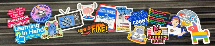 Photos of an assortment of die cut stickers