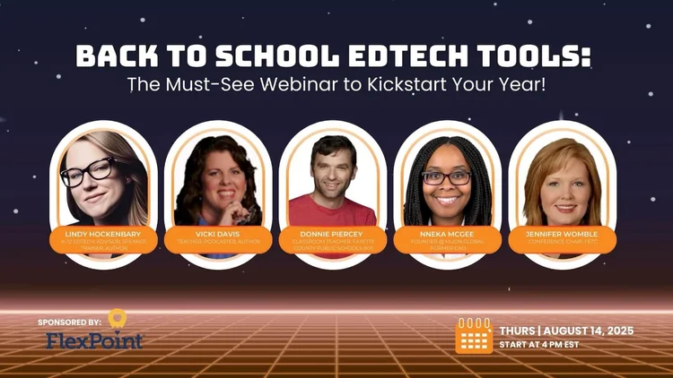 Graphic with headshots of speakers for Back To School EdTech Tools
