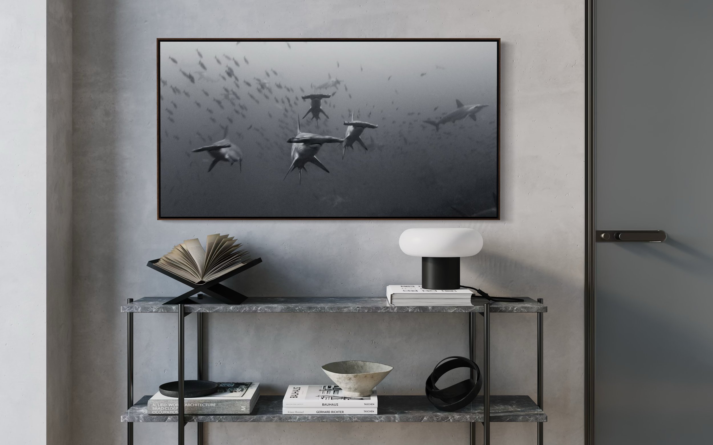 Fine art photography print displayed in interior space