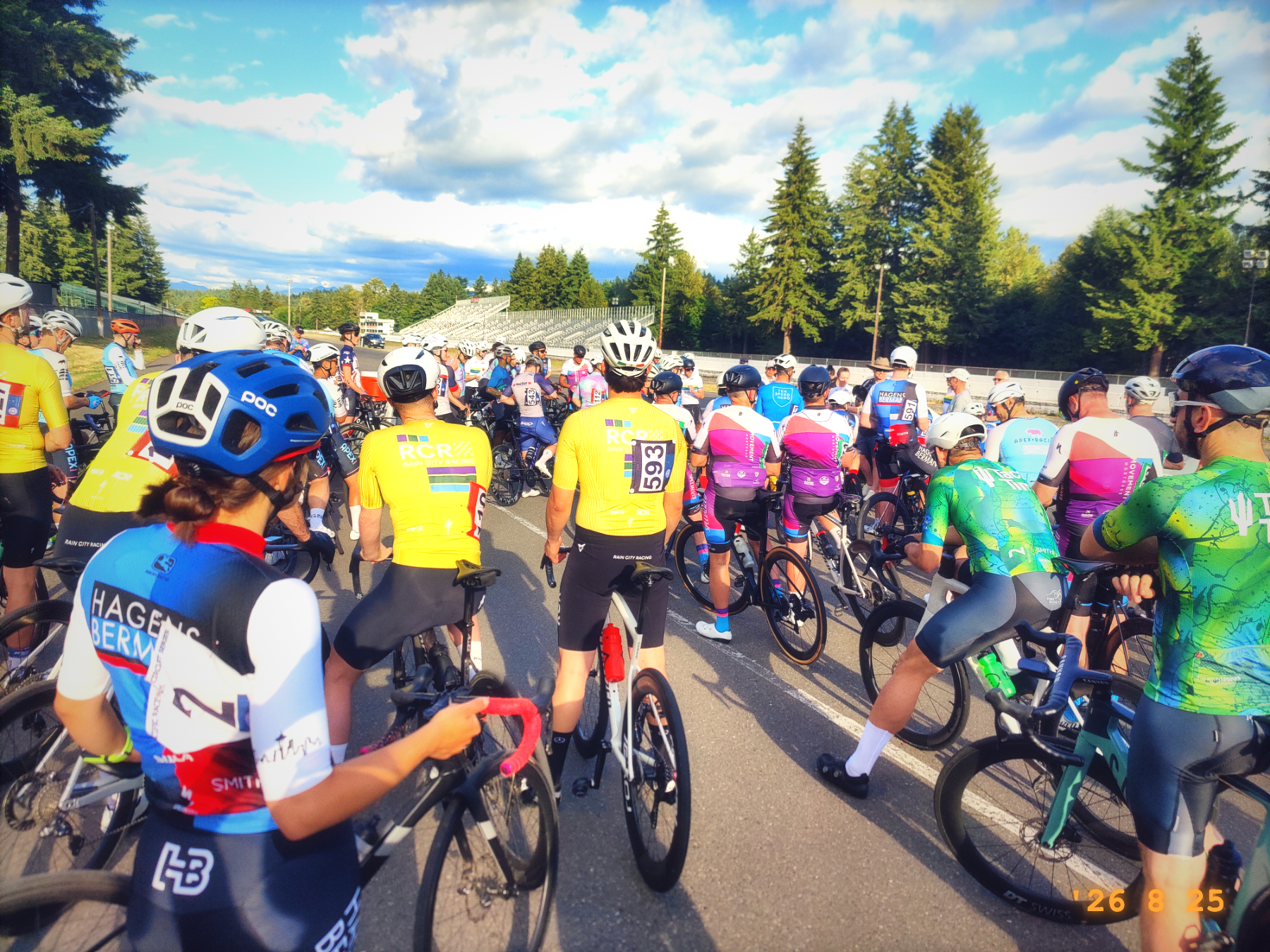 Riders lined up at the start on the Pacific Raceways circuit