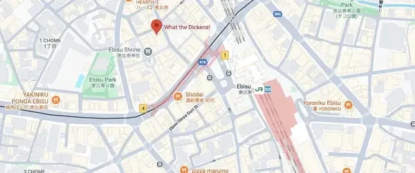 恵比寿 What the Dickens! 地図・アクセス | Map directions to What the Dickens! Ebisu Tokyo improv comedy venue | パイレーツ・オブ・東京湾 Pirates of Tokyo Bay
