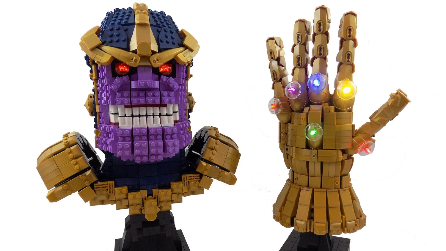 LEGO Thanos Wields The Power of The LEGO Infinity Gauntlet.