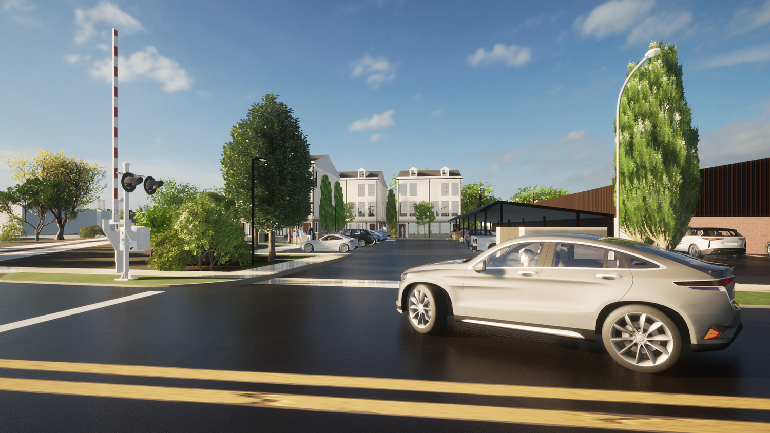 Interior rendering of Presque Isle Retreat with open plan and floor-to-ceiling glass connecting to the landscape