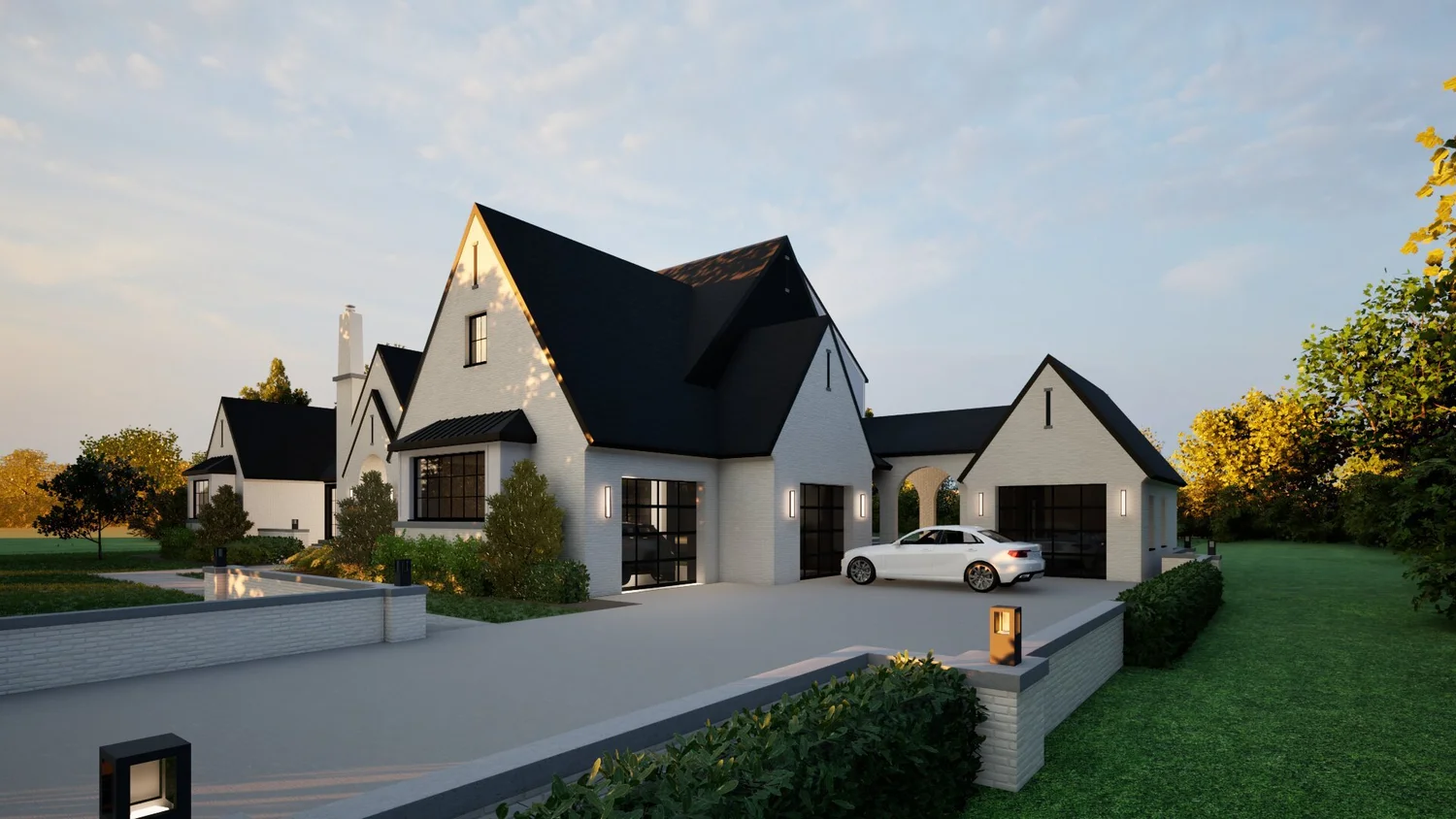 Rear elevation showing connection to five-acre wooded site in Oakland Township Michigan