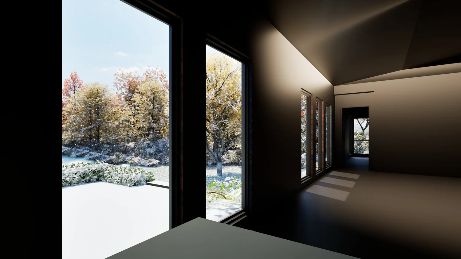 Side view of Orion Township lakefront home with continuous gesture from street to shoreline