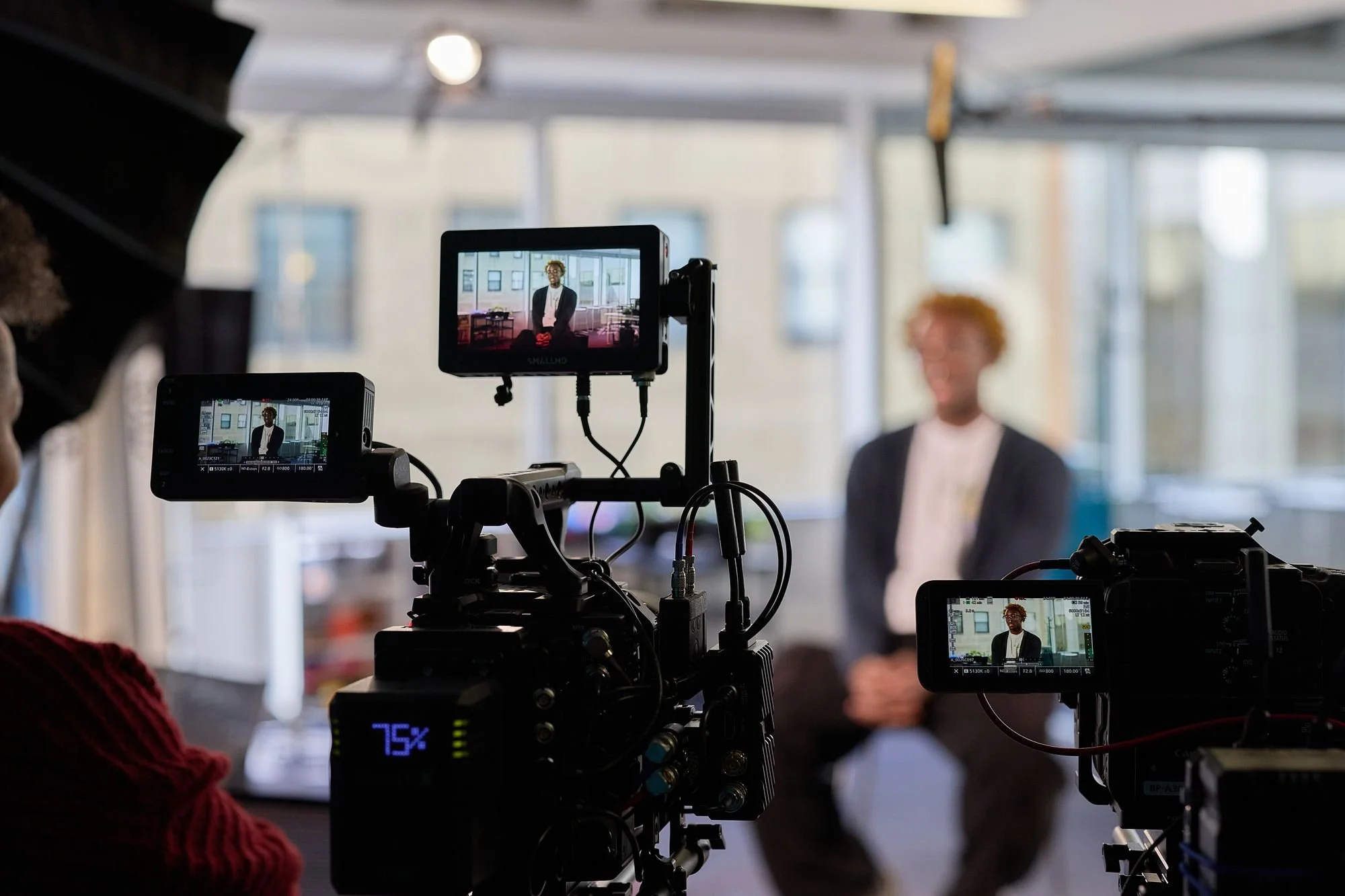 Camera monitor during an interview shoot