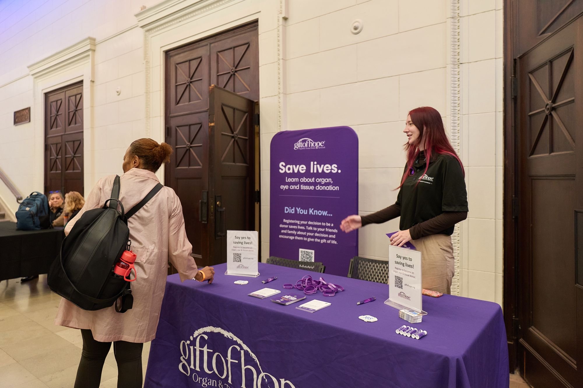 Conversation at a branded booth