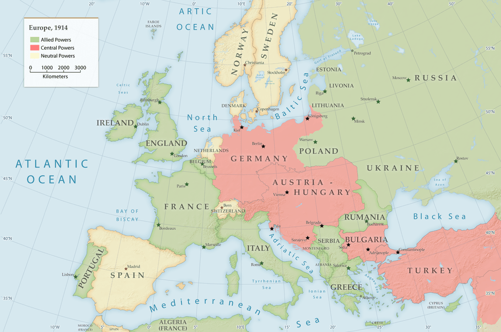 Карта европы в первую мировую войну. Карта Европы 1914 года с городами. Границы Европы 1914 года карта