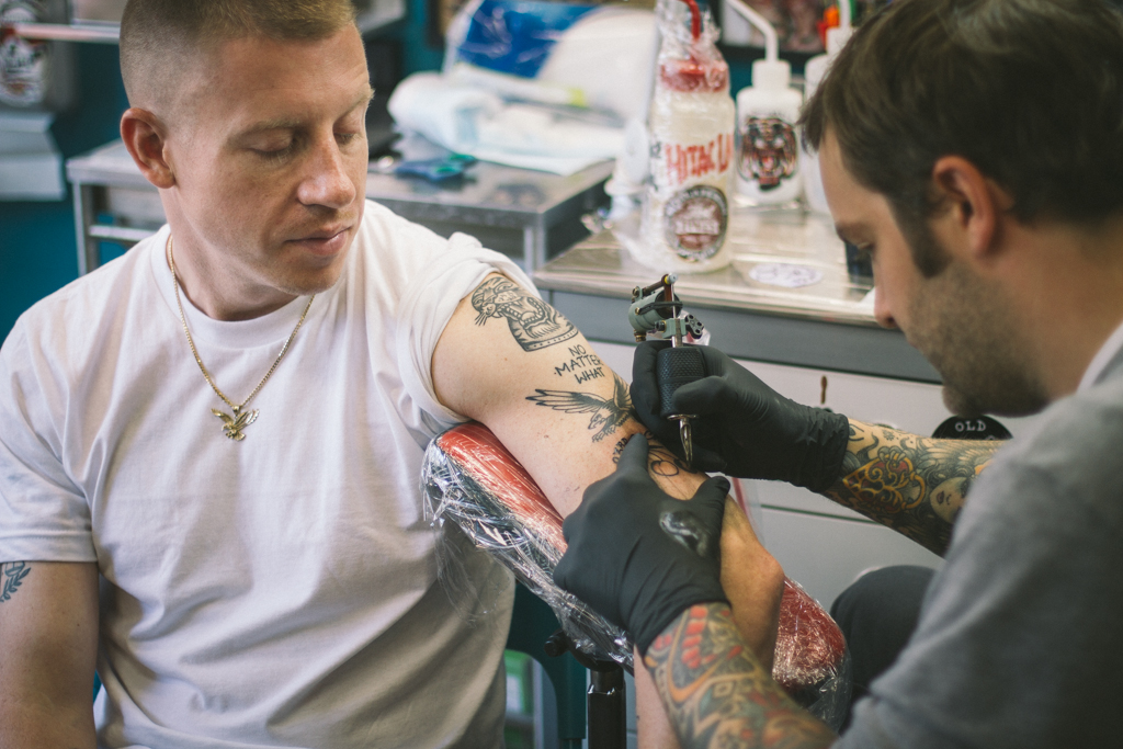 we had u.s rapper macklemore stop by and grab a quick tattoo from josh.