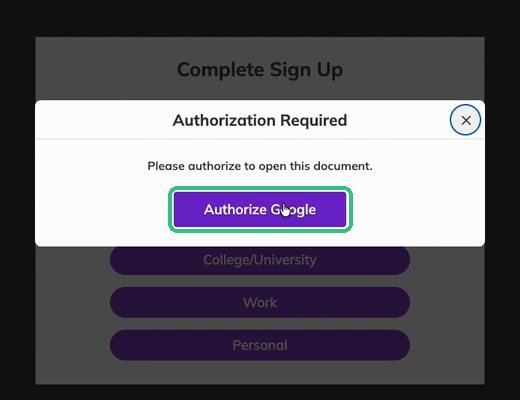 Authorization Required dialog with the Authorize Google button highlighted