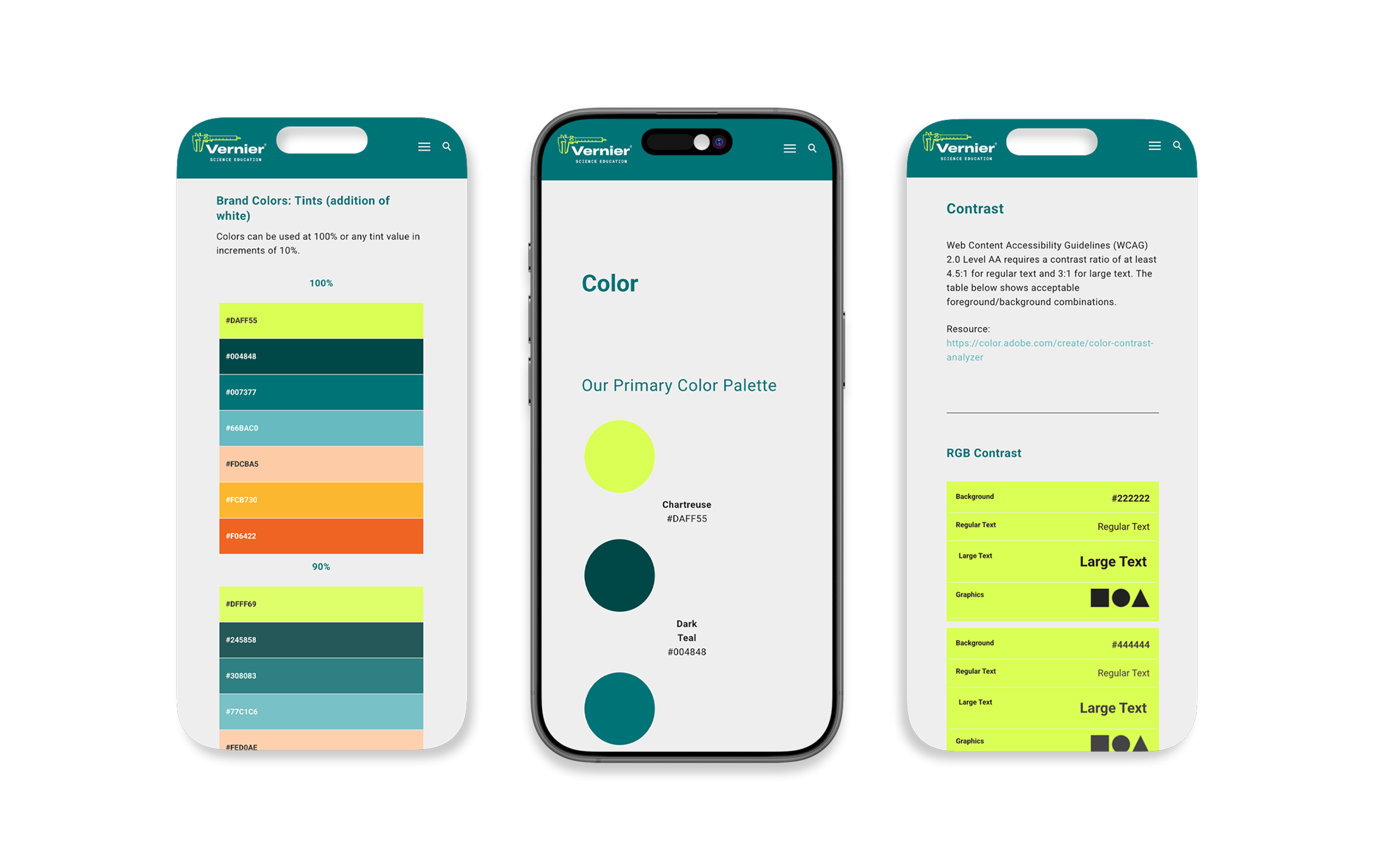 Vernier brand guide mobile view