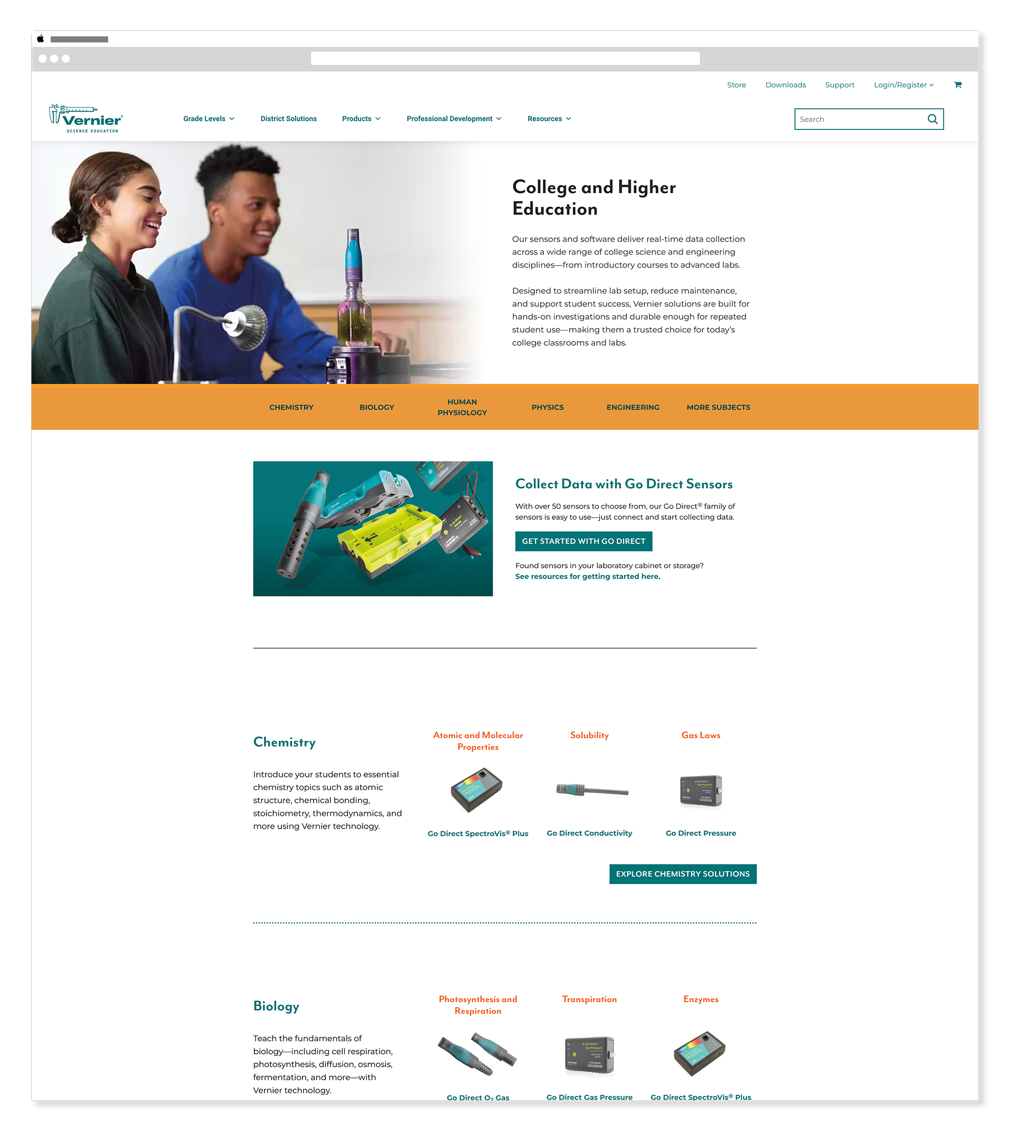 Vernier higher education page header