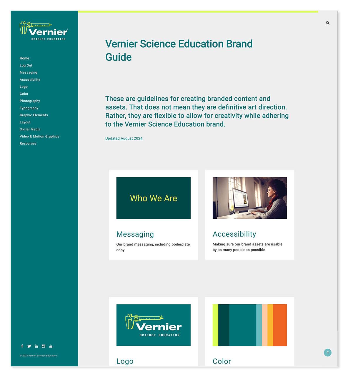 Vernier brand guide homepage