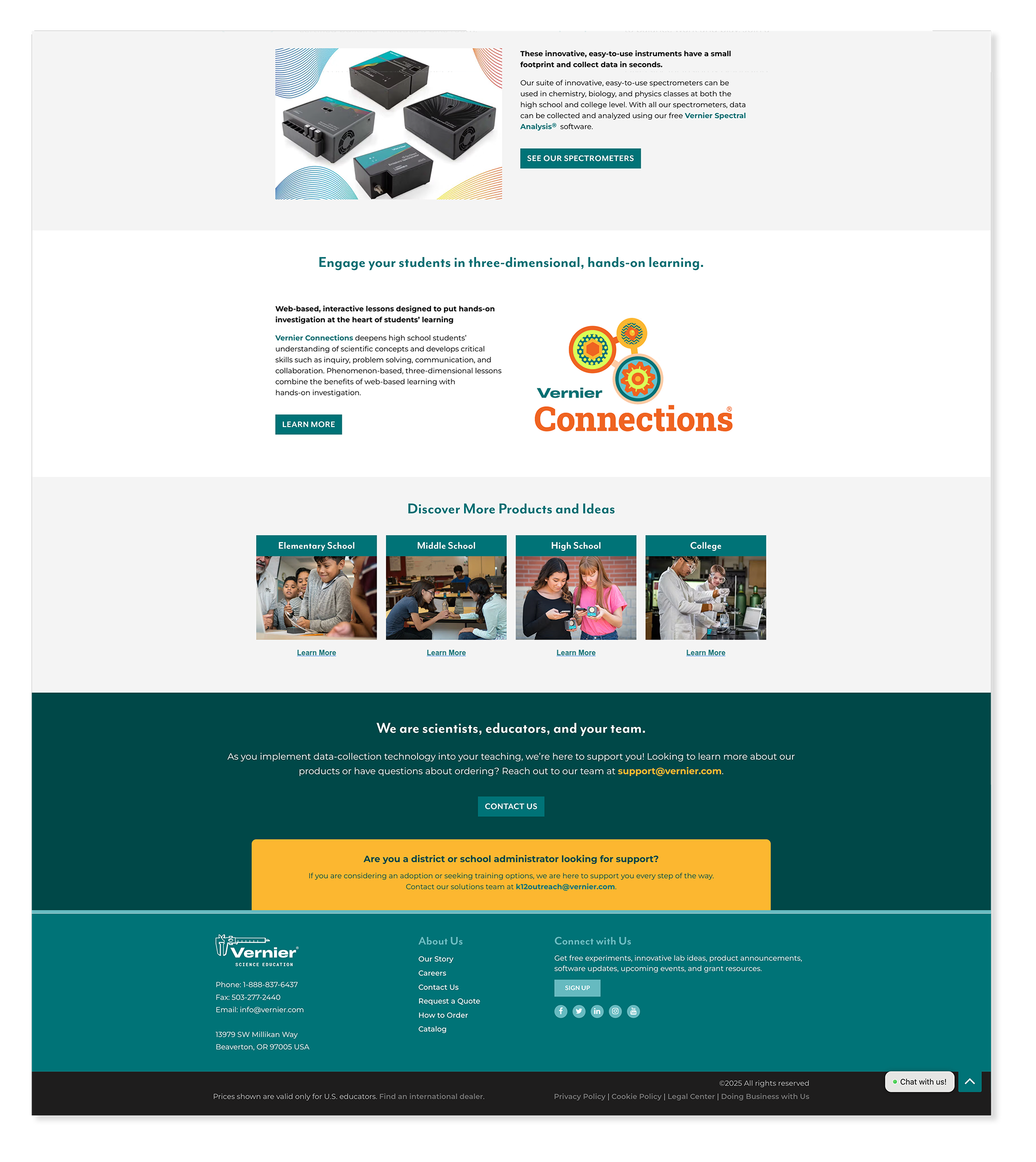 Vernier catalogs page footer