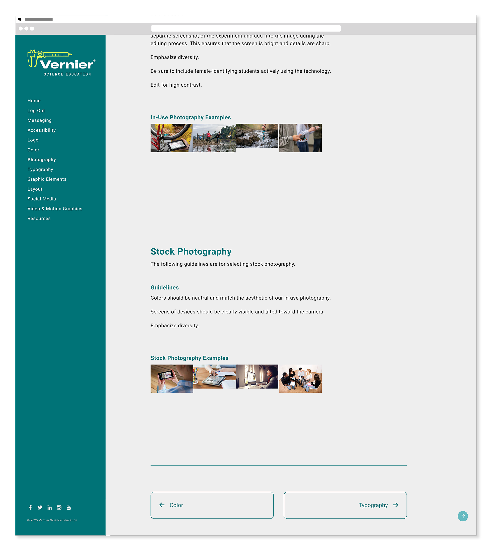 Vernier brand guide photography footer