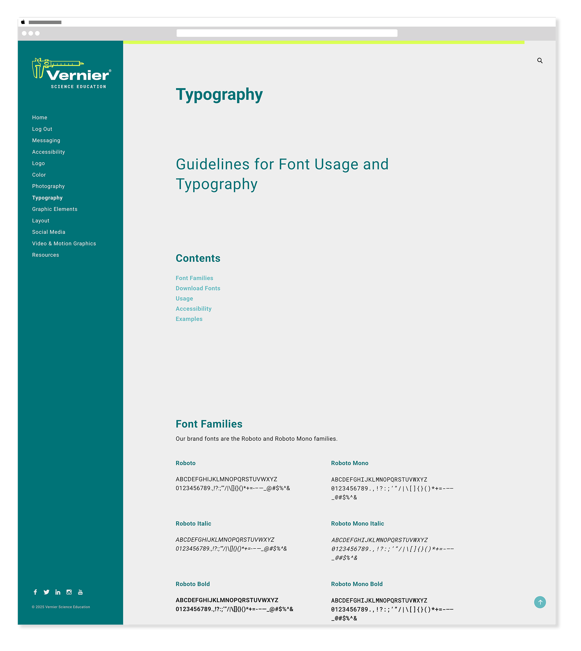 Vernier brand guide typography header