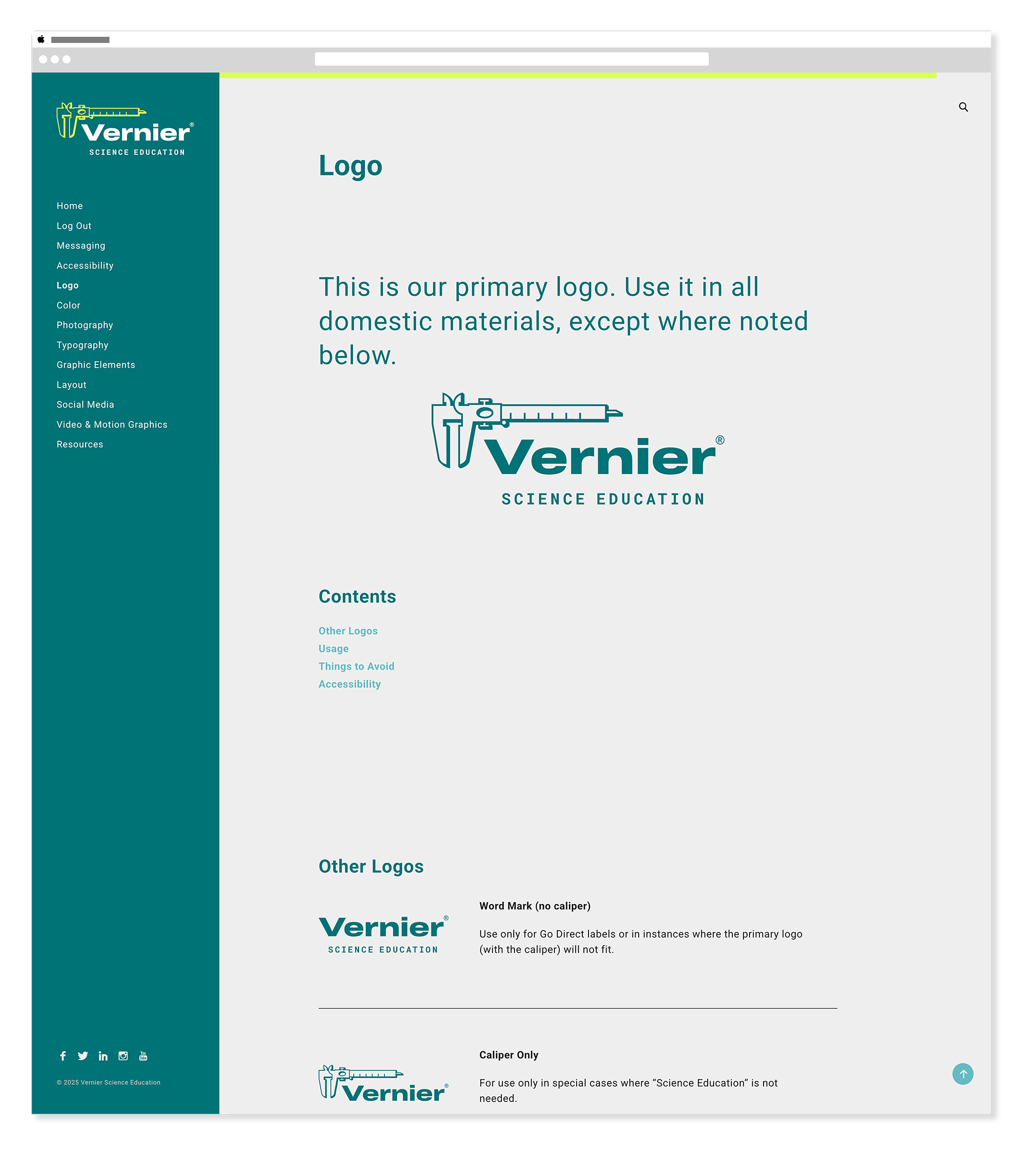 Vernier brand guide logo header
