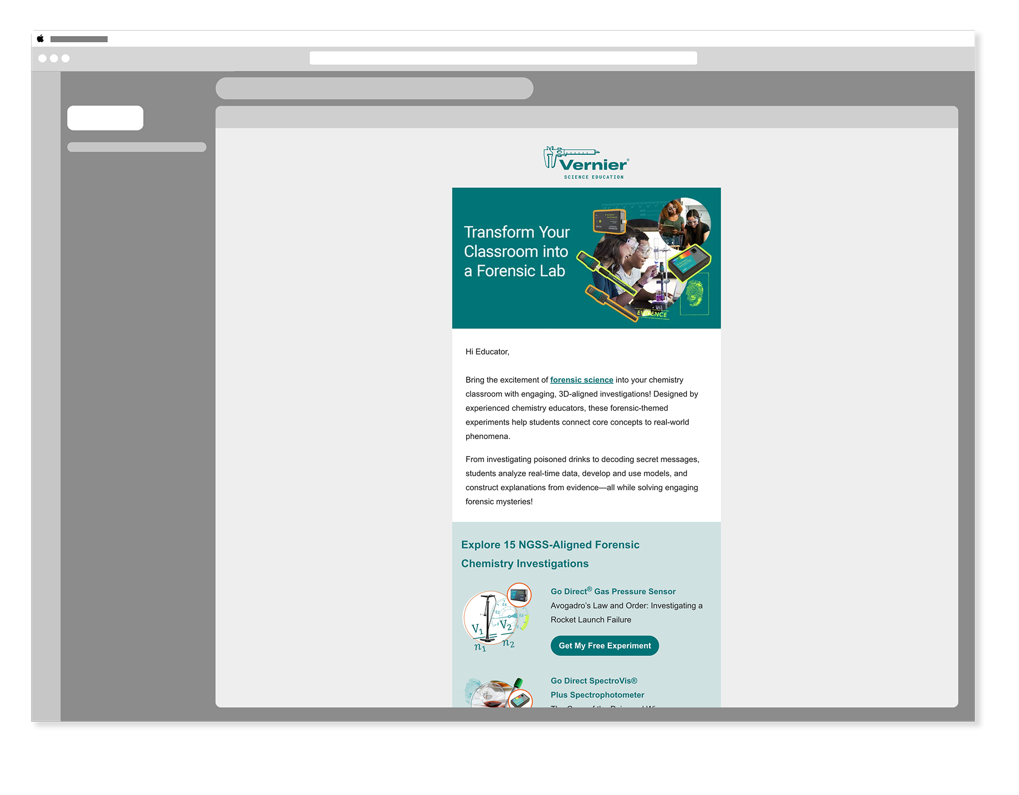 Vernier Forensic Lab campaign email