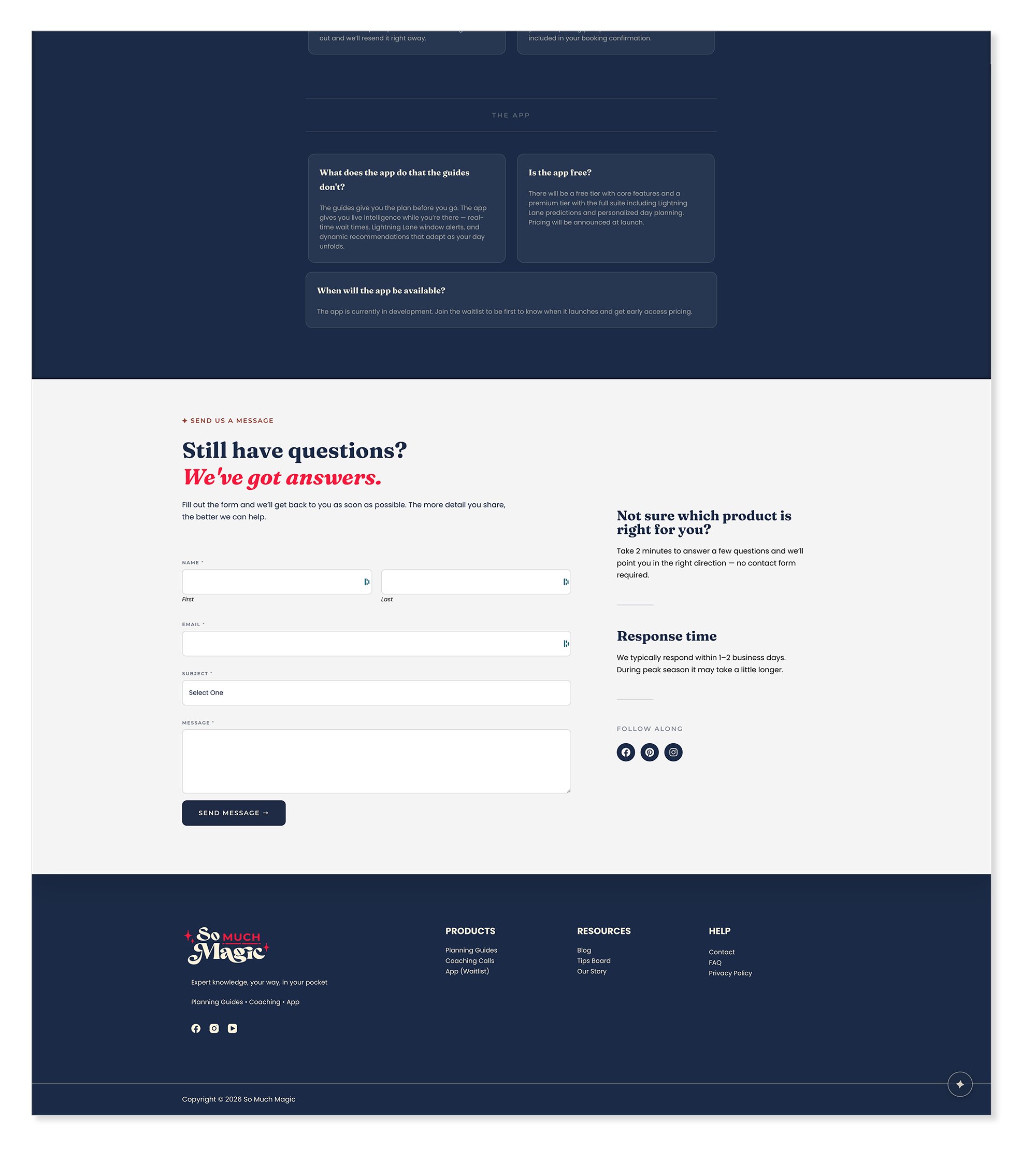 So Much Magic contact page footer