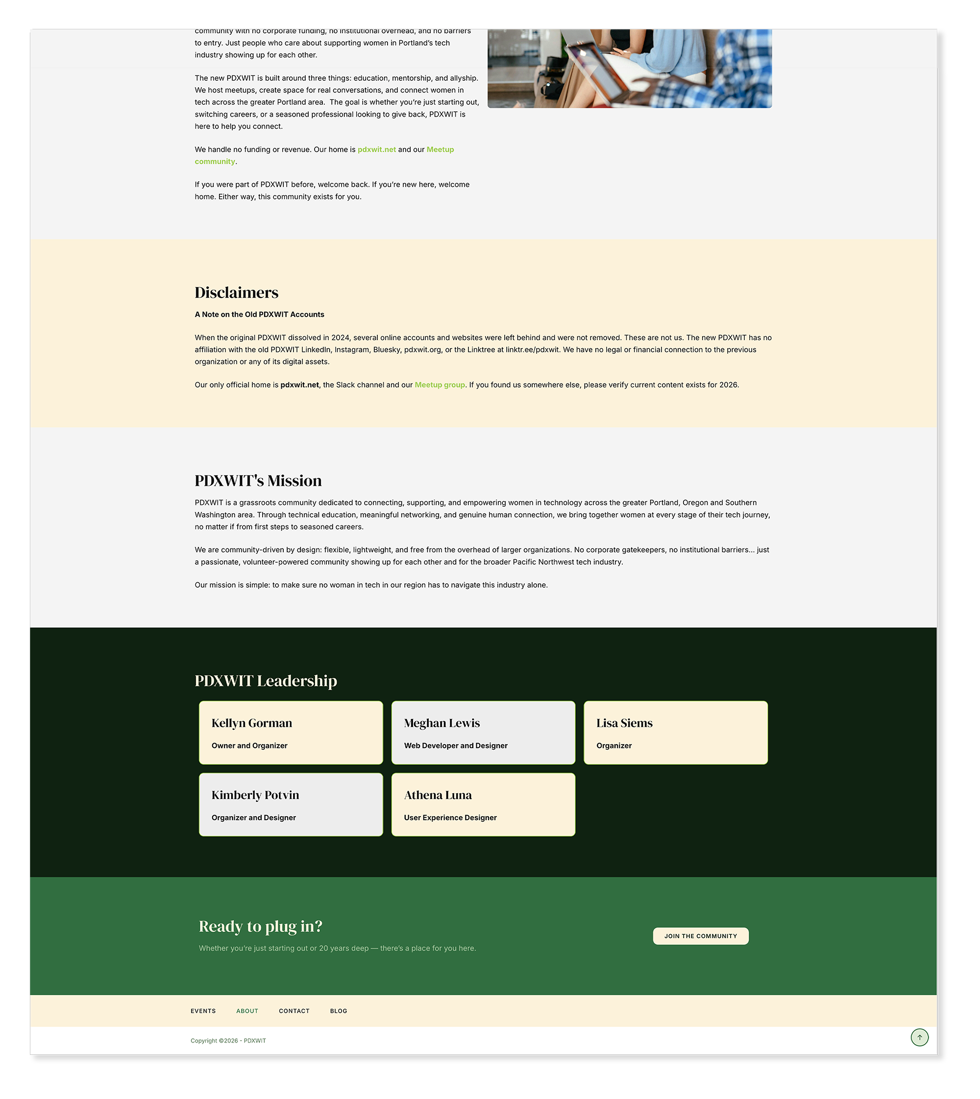 PDXWIT about page footer