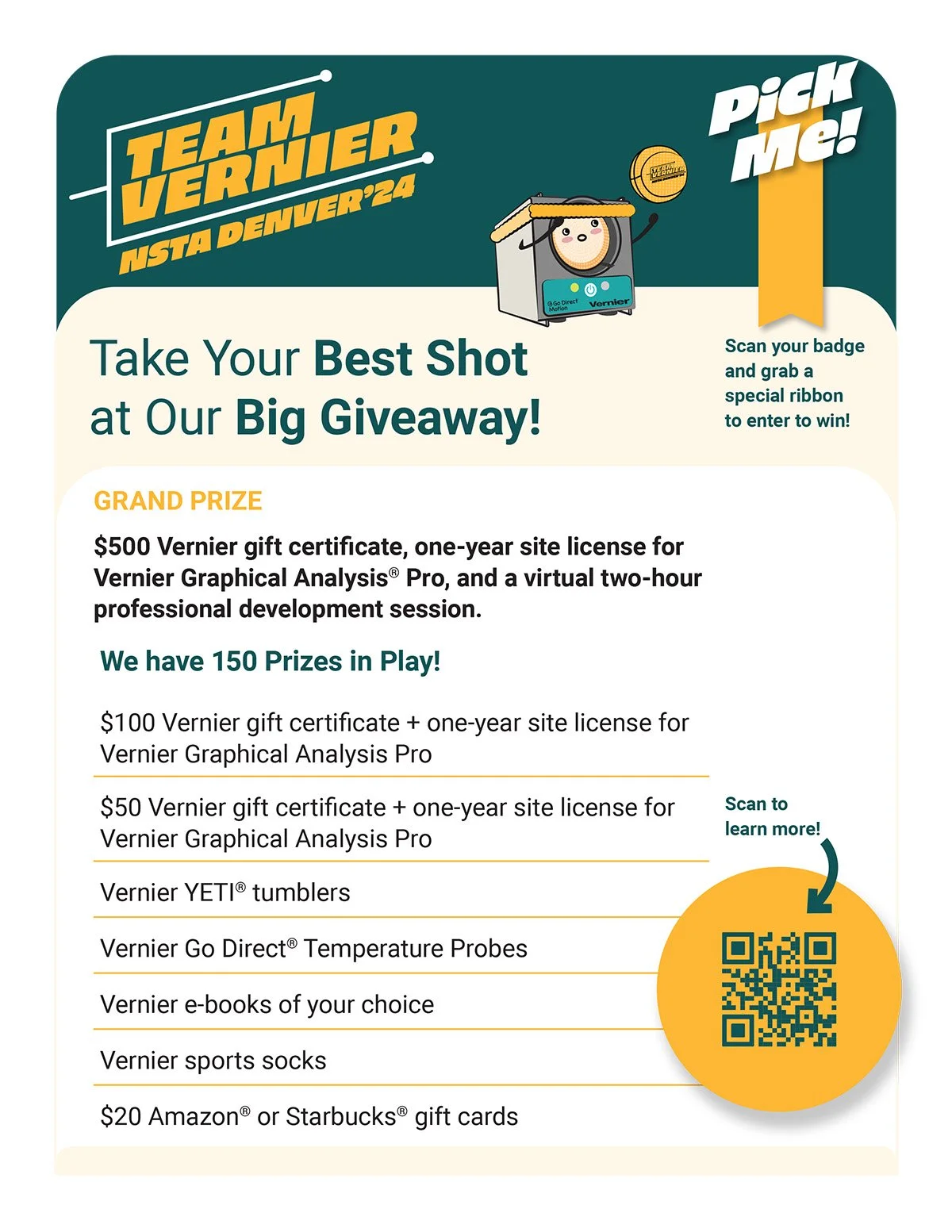 Vernier NSTA Denver 2024 - Giveaway Sign