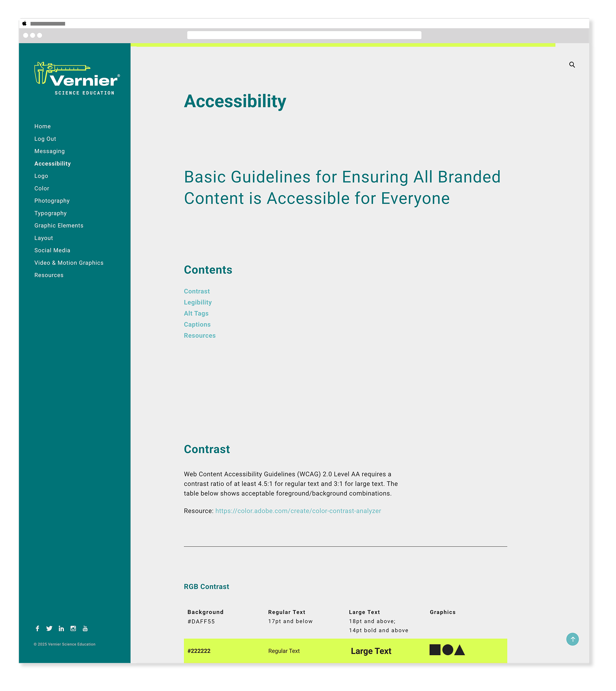Vernier brand guide accessibility header