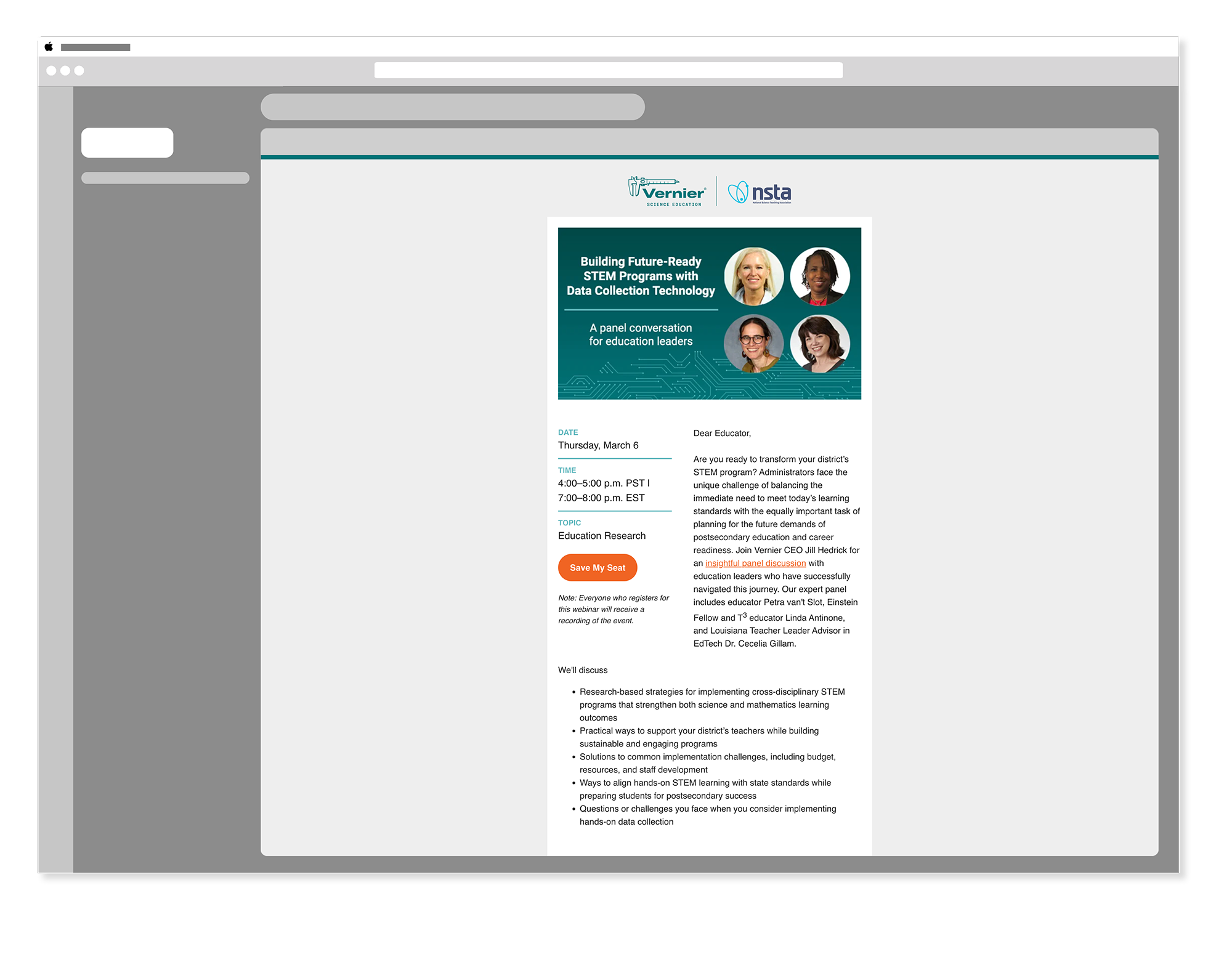Vernier Leadership Workshop campaign email