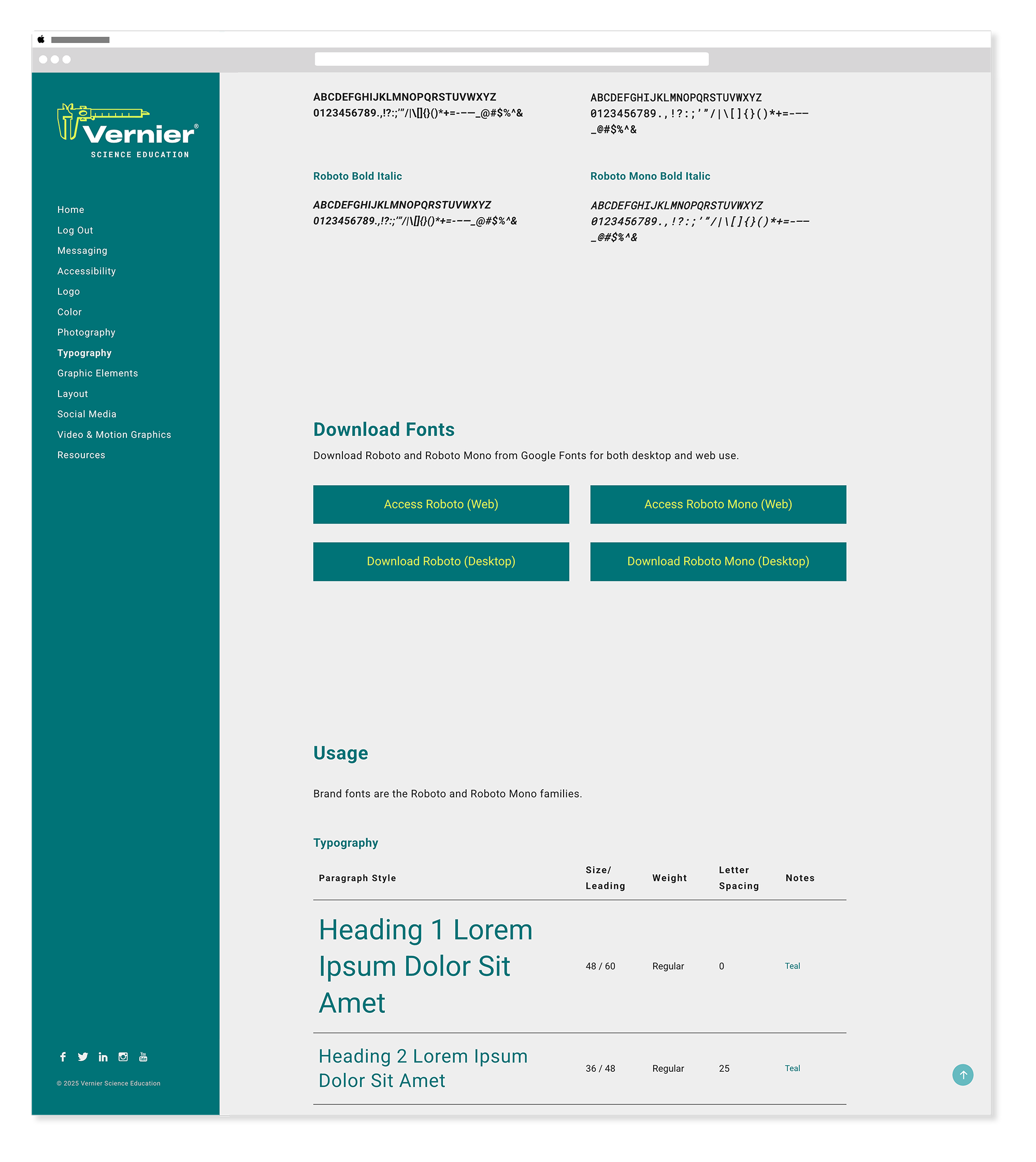 Vernier brand guide typography mid 1