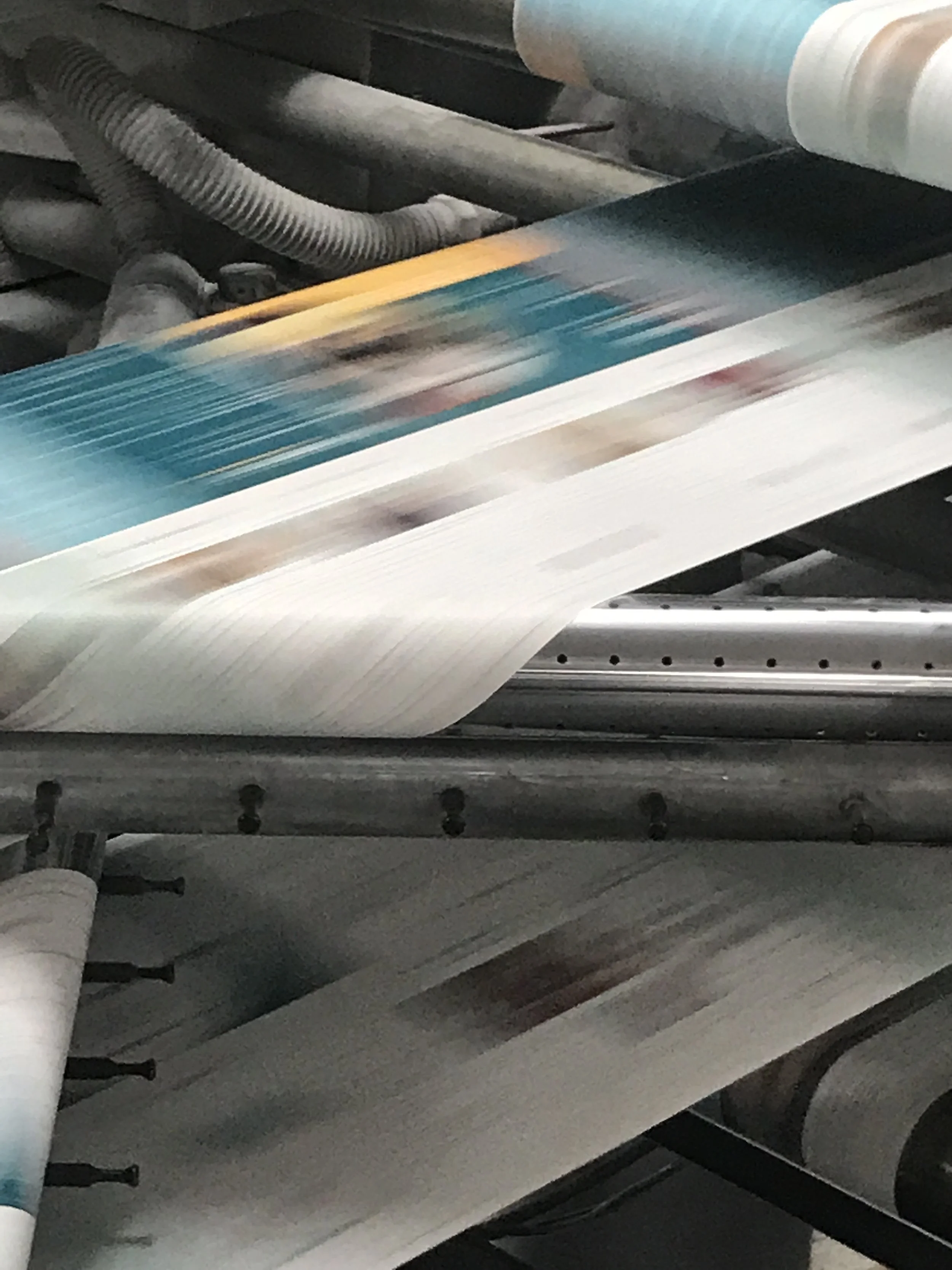 Offset printing press in operation