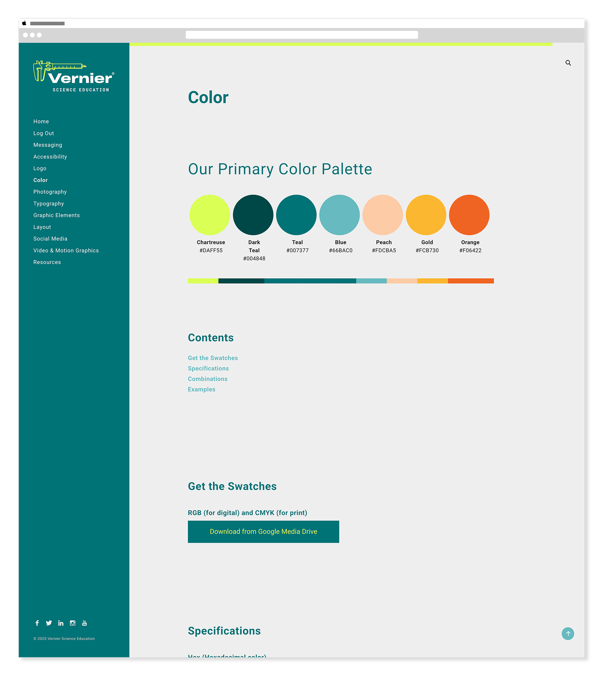 Vernier brand guide color header