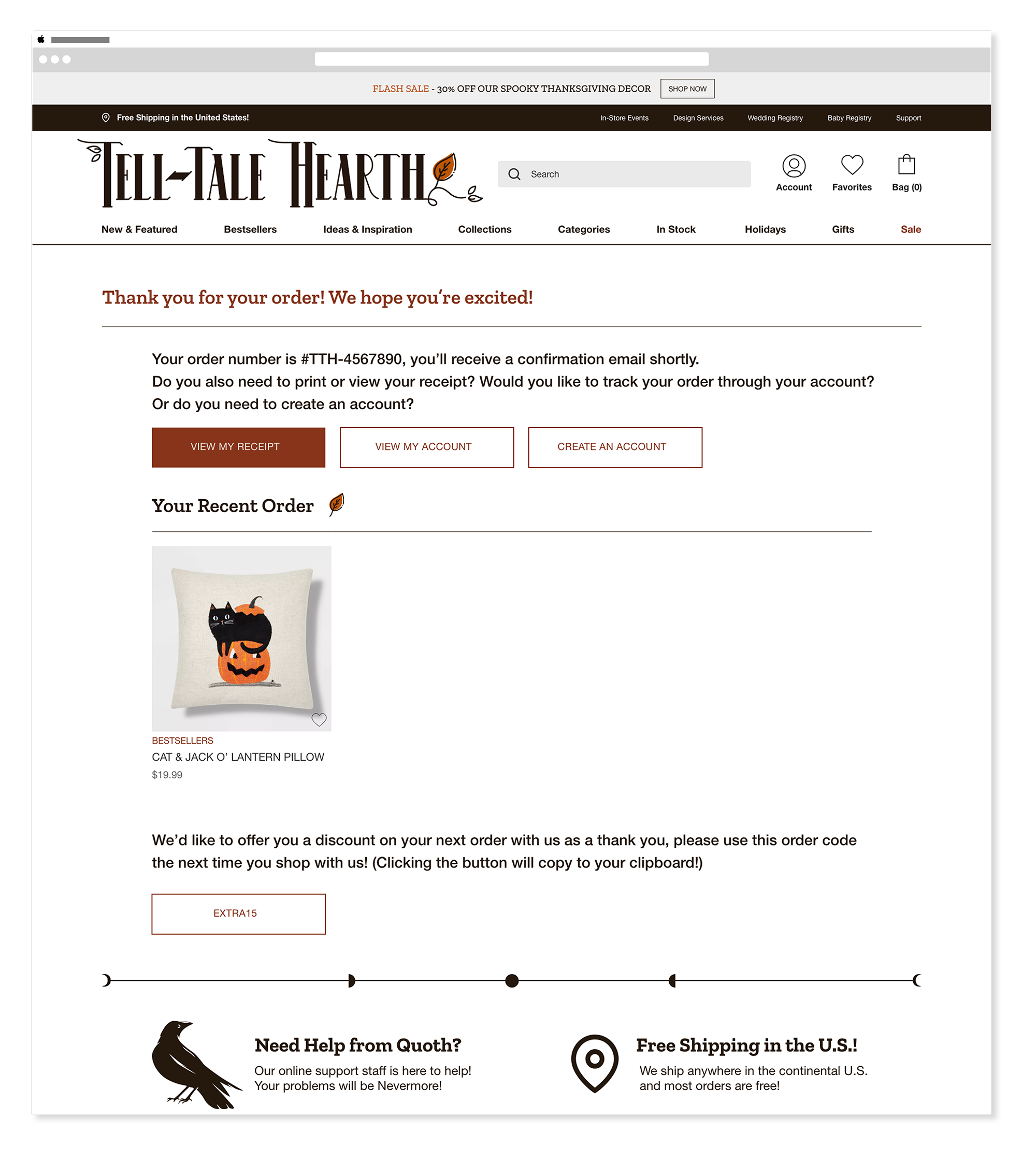 Tell-Tale Hearth order confirmation header