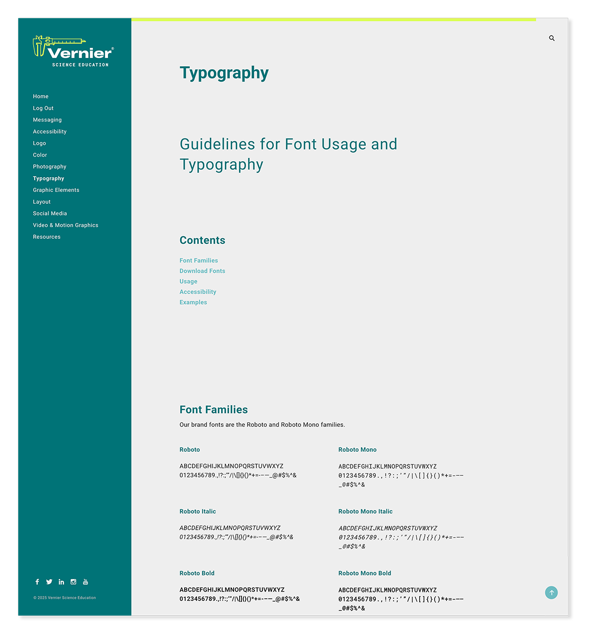 Vernier brand guide typography page