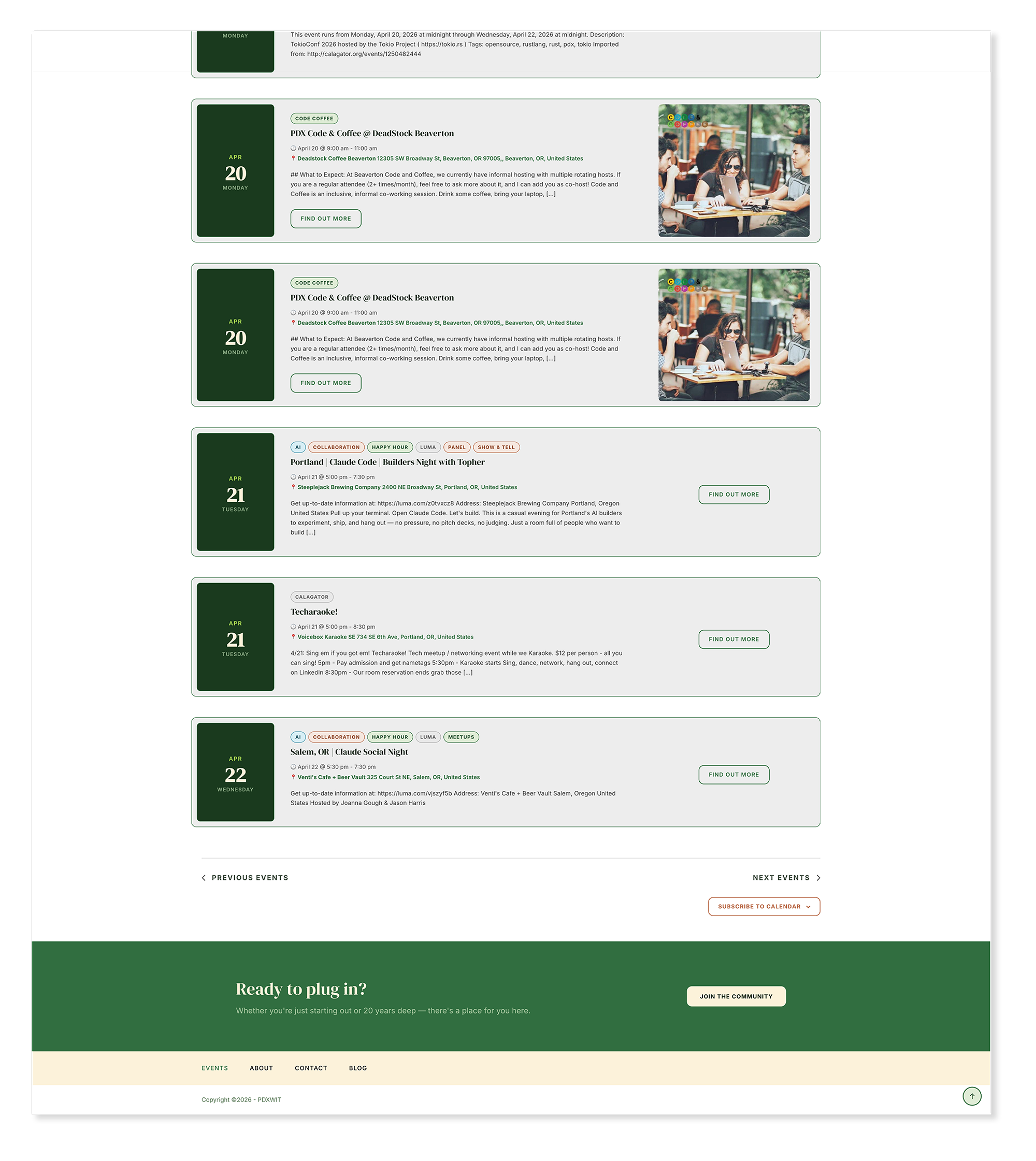 PDXWIT events list view footer