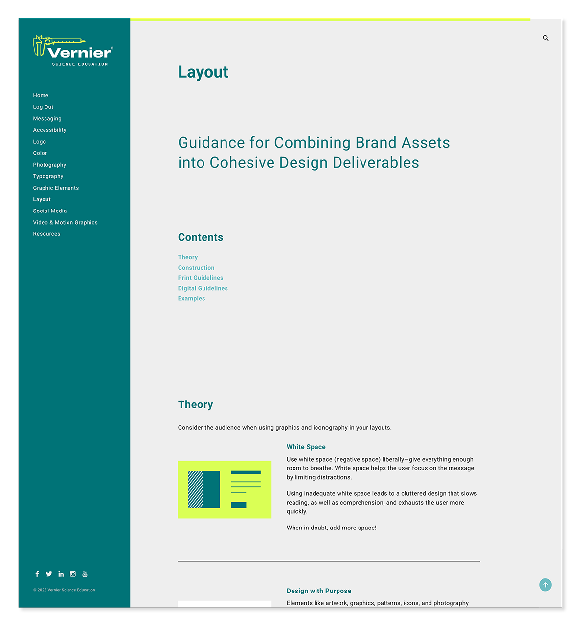 Vernier brand guide layout page