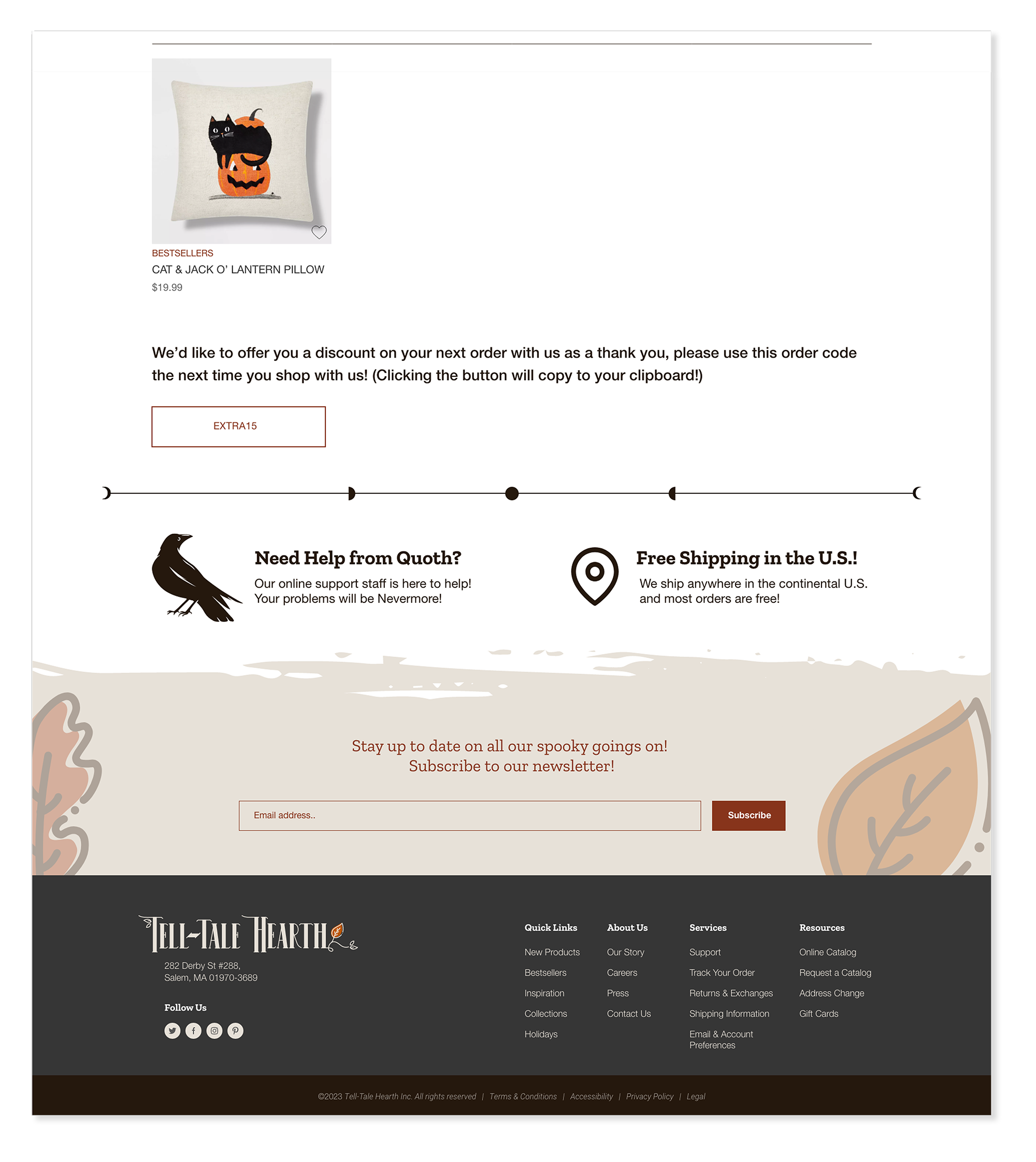 Tell-Tale Hearth order confirmation footer
