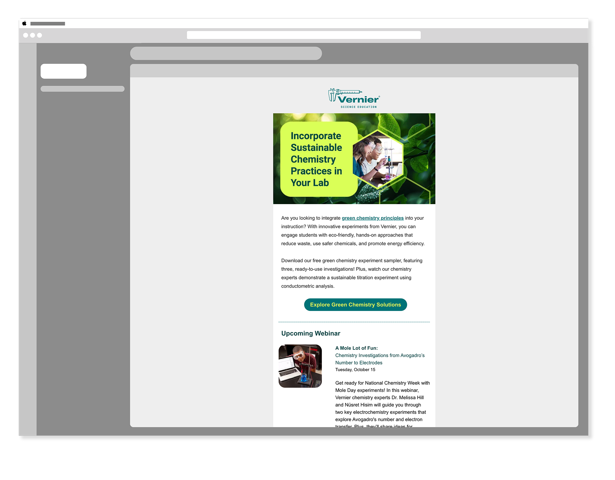 Vernier Green Chemistry campaign email