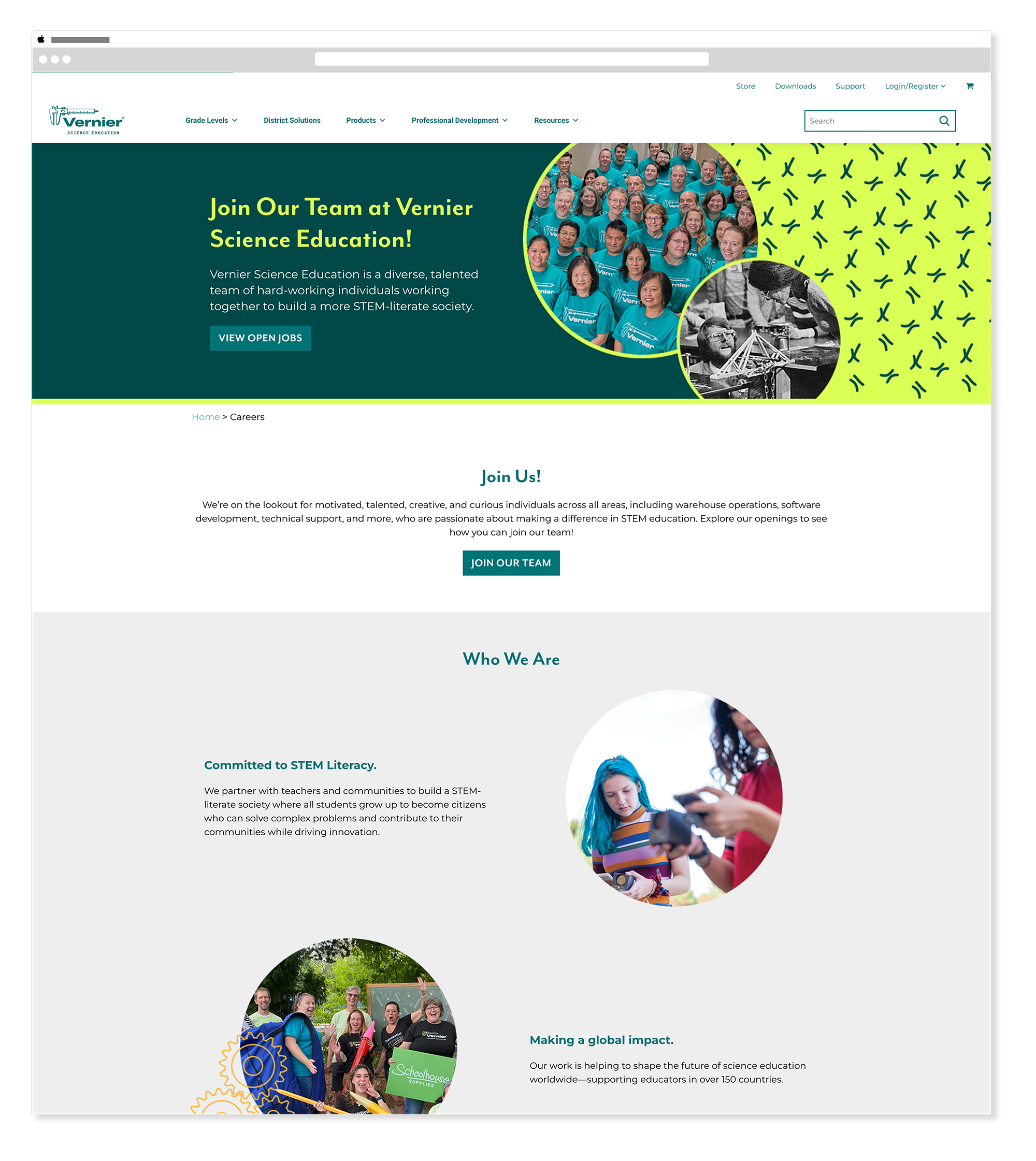 Vernier Careers — main page header