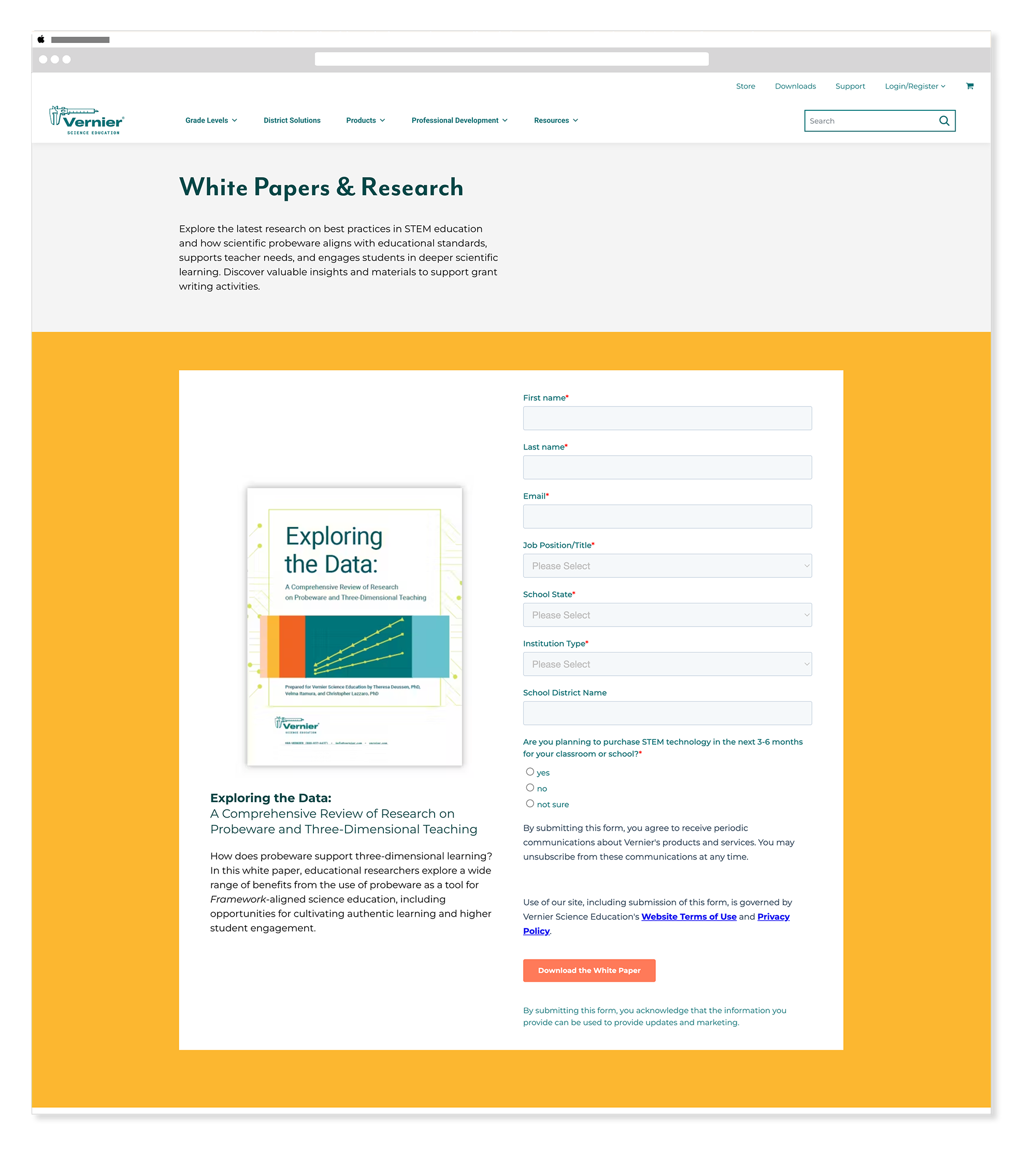 Vernier White Papers — main page header
