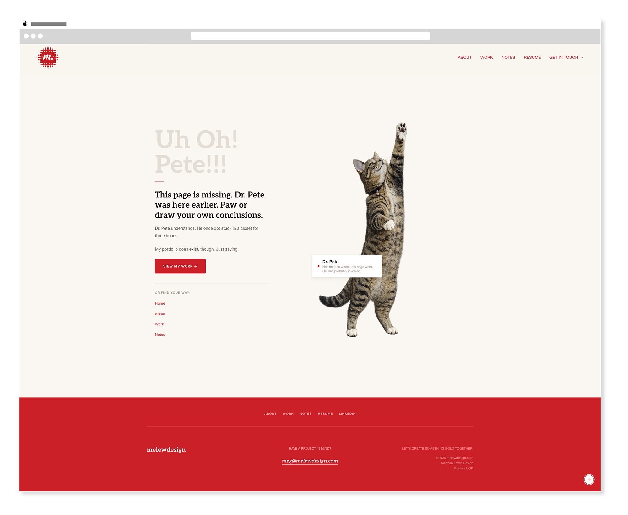 The finished melewdesign 404 page featuring Dr. Pete