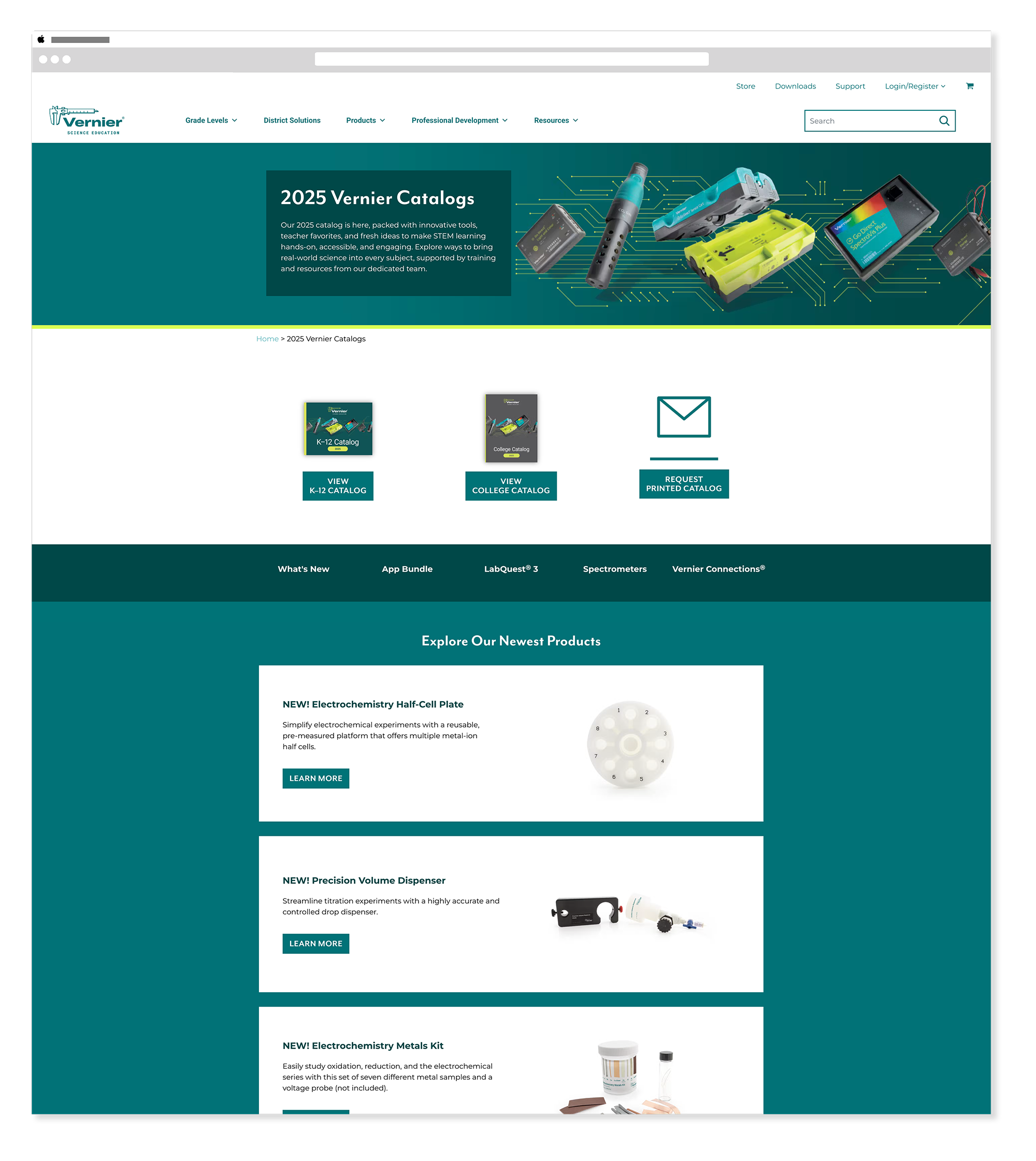 Vernier catalogs page header