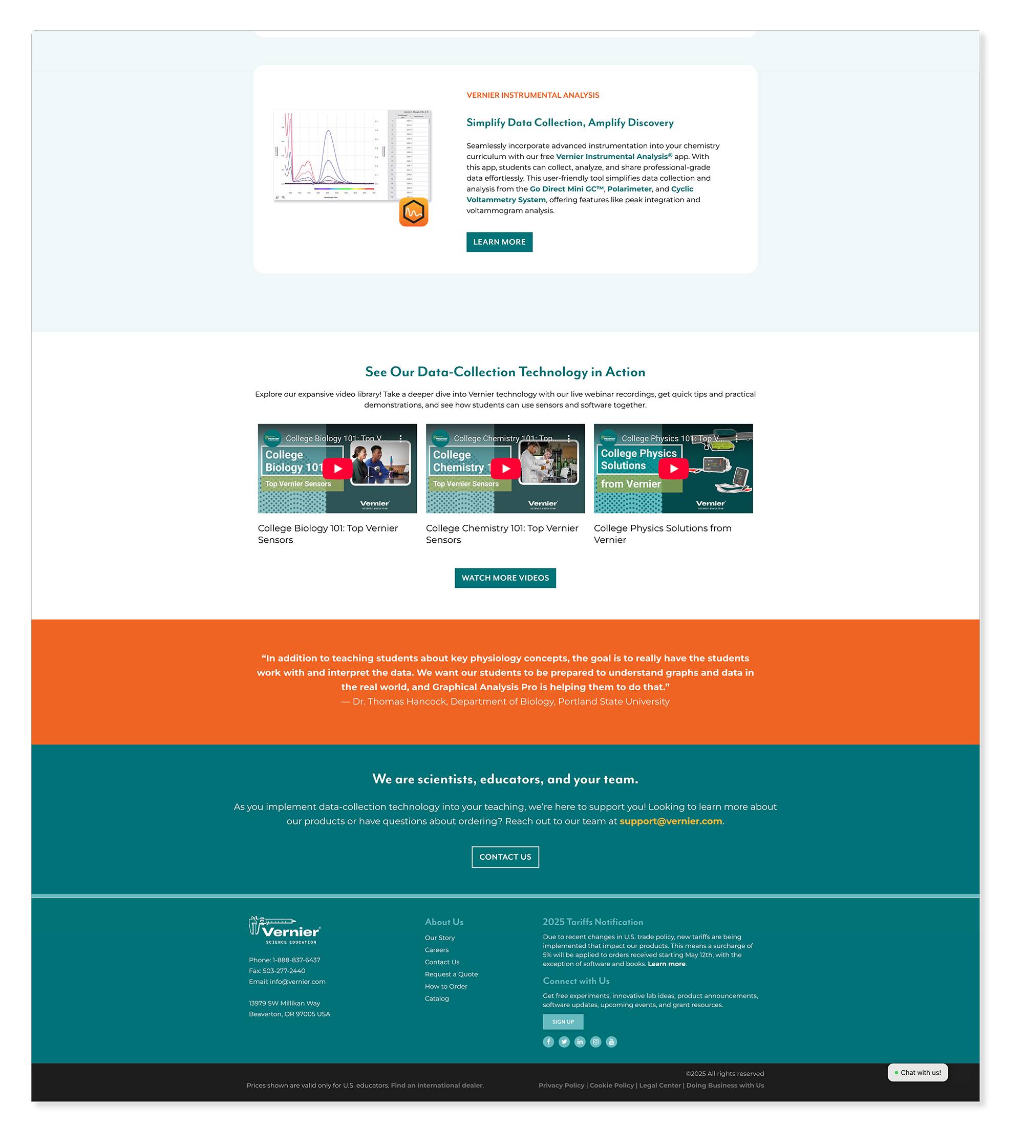 Vernier higher education page footer