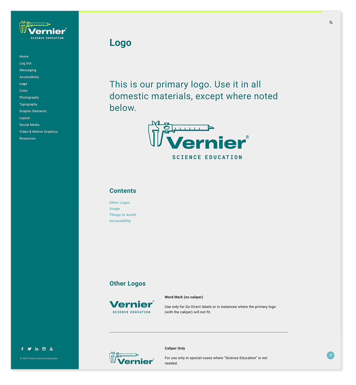 Vernier brand guide logo page