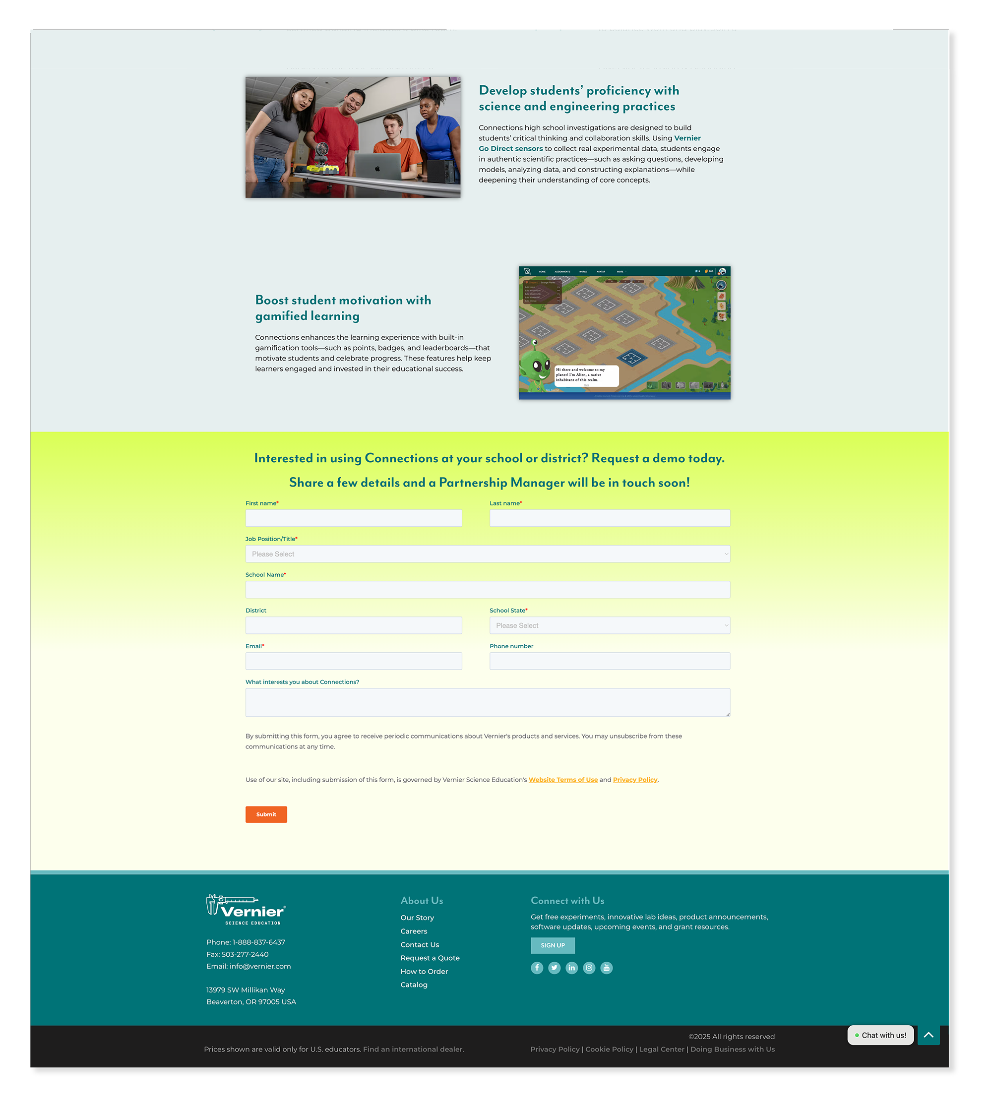 Vernier Connections page footer