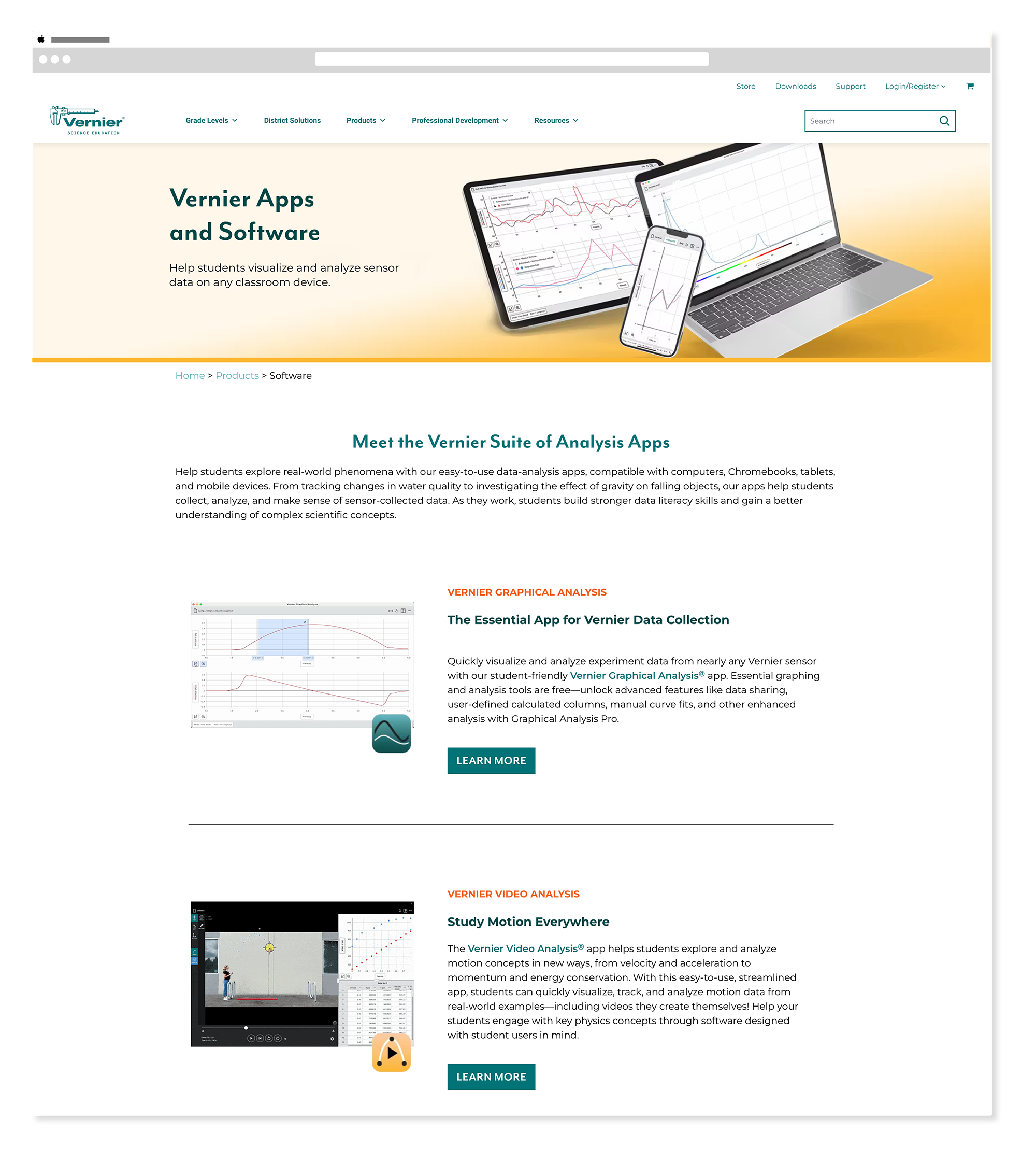 Vernier software live — header